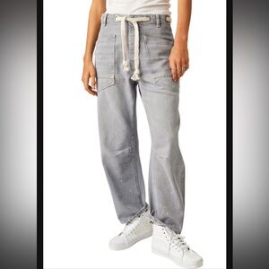Free People Gray Straight Leg Jeans